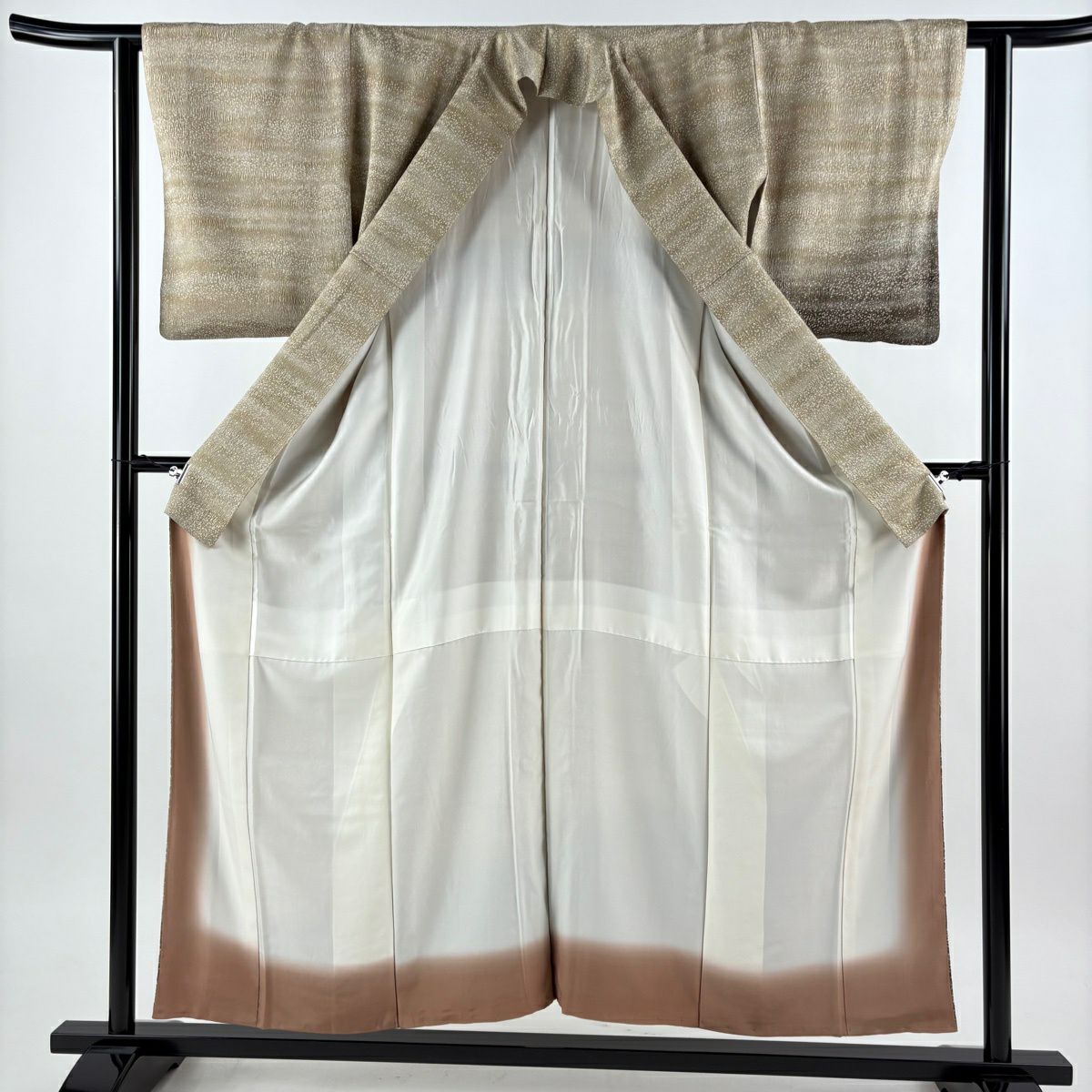 【美品】 付下 身長156cm 袖長61.5cm S 雙層 地紋 霞 漸層 灰茶 純蠶絲 優品級