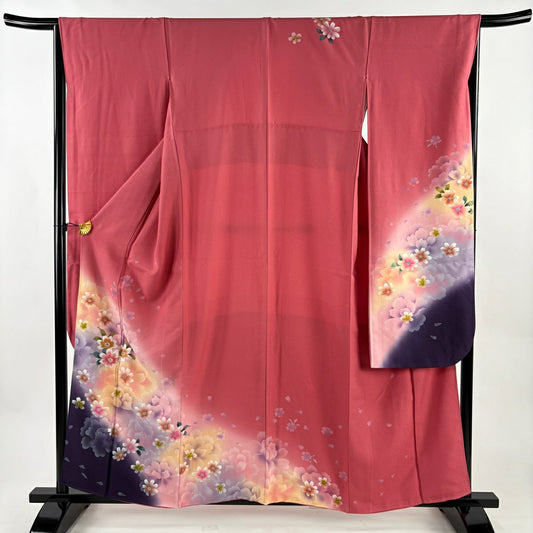 振袖禮服 身長158.5cm 袖長66.5cm M 雙層 花 牡丹 刺繡 金糸 粉紅 純蠶絲 秀品級