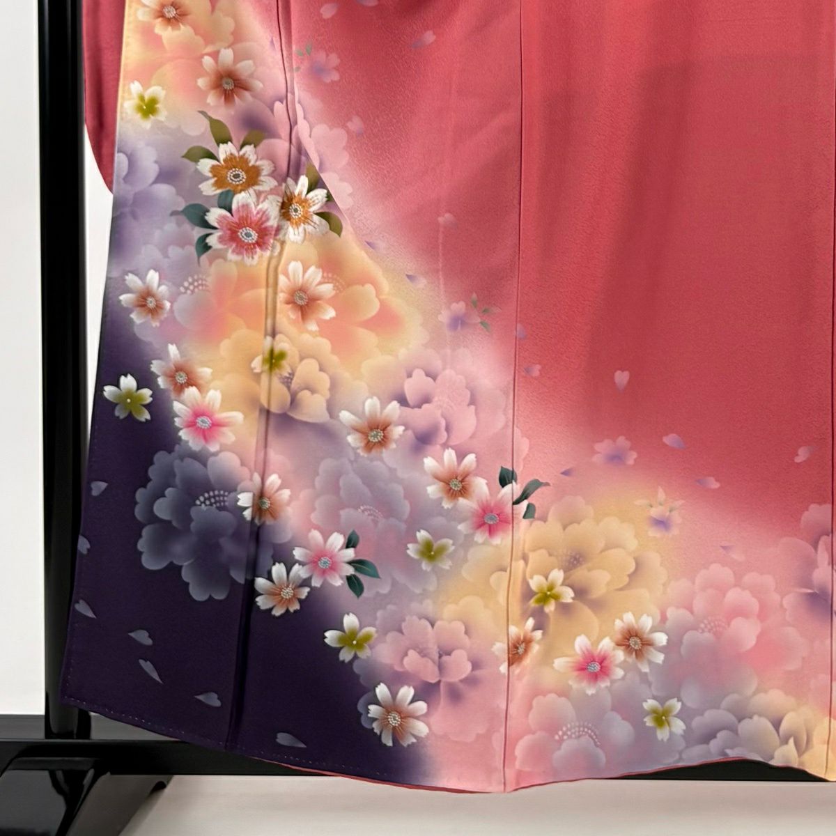 振袖禮服 身長158.5cm 袖長66.5cm M 雙層 花 牡丹 刺繡 金糸 粉紅 純蠶絲 秀品級