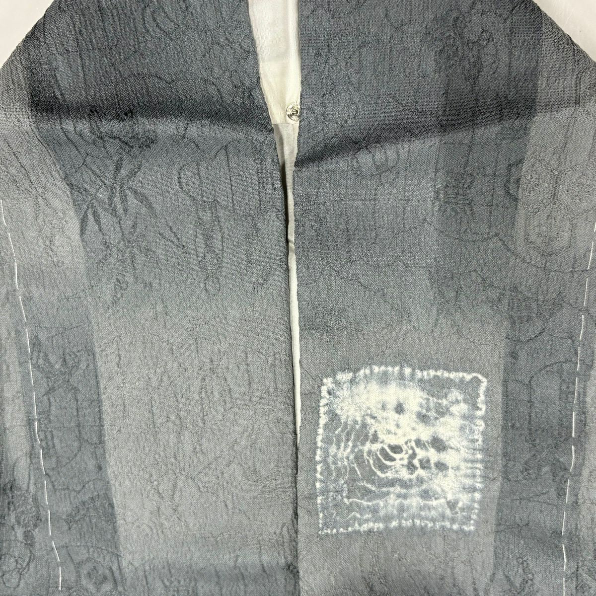 【美品】 小紋 身長151cm 袖長64.5cm M 雙層 地紋 市松樹 絞染 灰 純蠶絲 秀品級