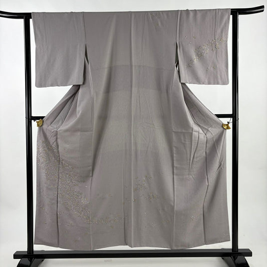 訪問服 身長155cm 袖長62cm S 雙層 草花紋紋 流水刺繡 金糸 灰紫 純蠶絲 秀品級