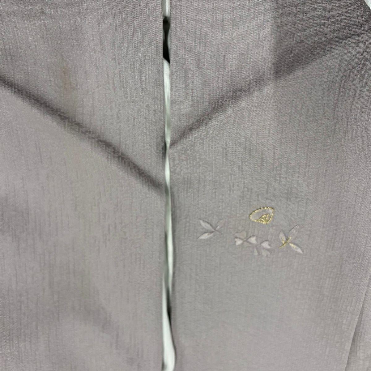 訪問服 身長155cm 袖長62cm S 雙層 草花紋紋 流水刺繡 金糸 灰紫 純蠶絲 秀品級