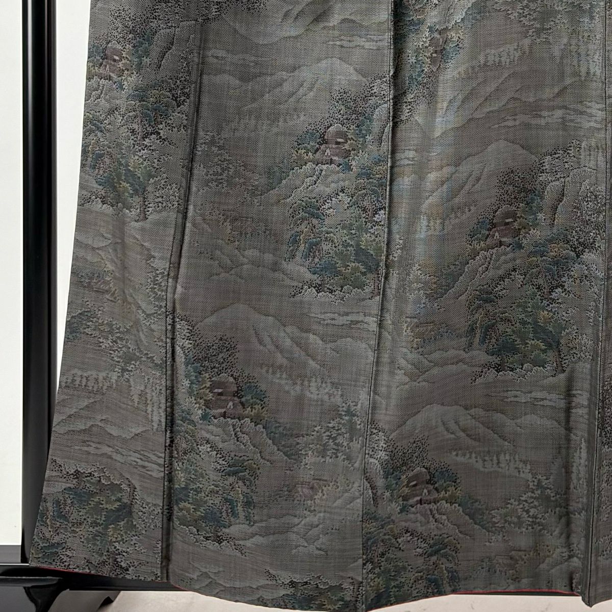 紬織 身長160cm 袖長64cm M 雙層 樹木 風景 墨 黑 純蠶絲 秀品級