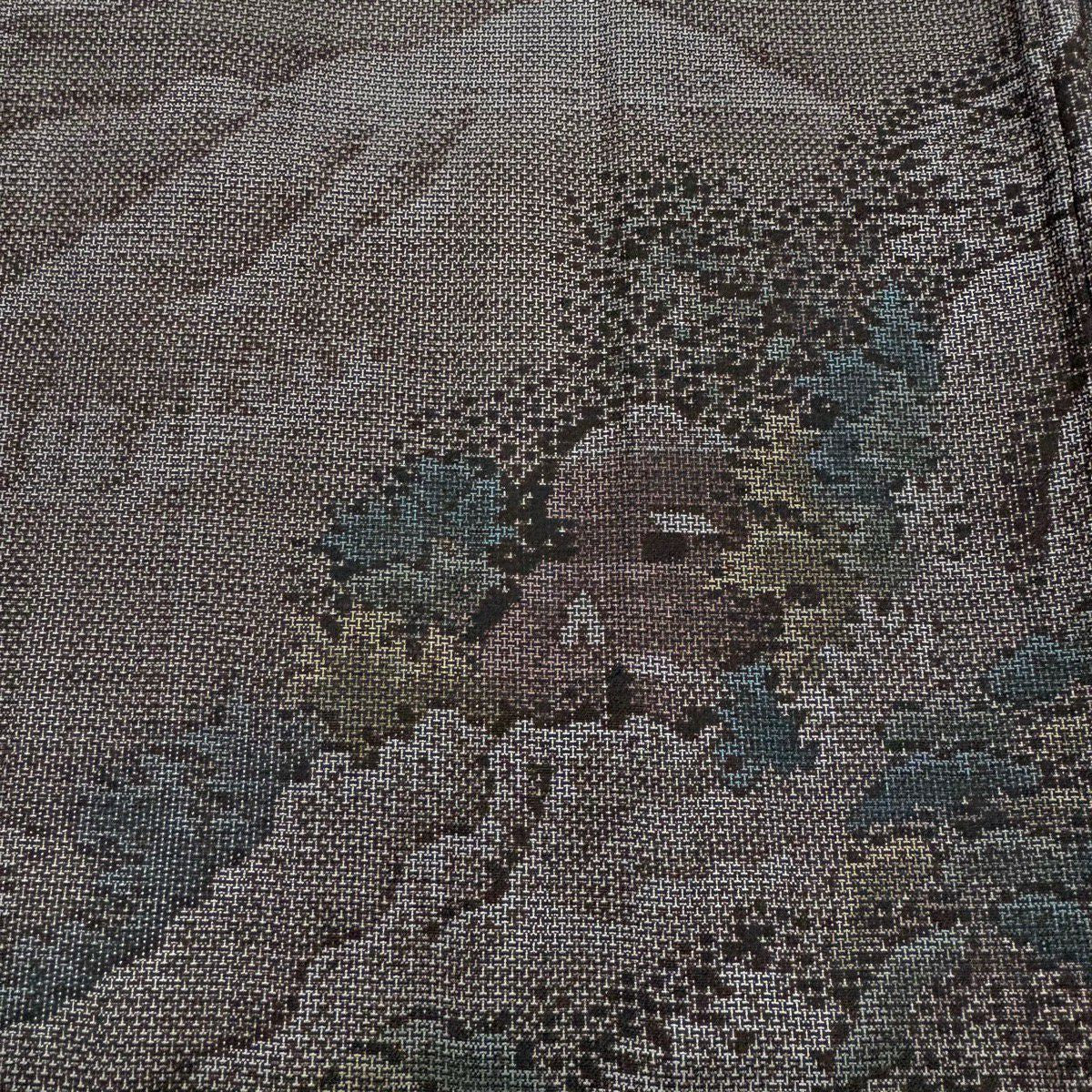 紬織 身長160cm 袖長64cm M 雙層 樹木 風景 墨 黑 純蠶絲 秀品級