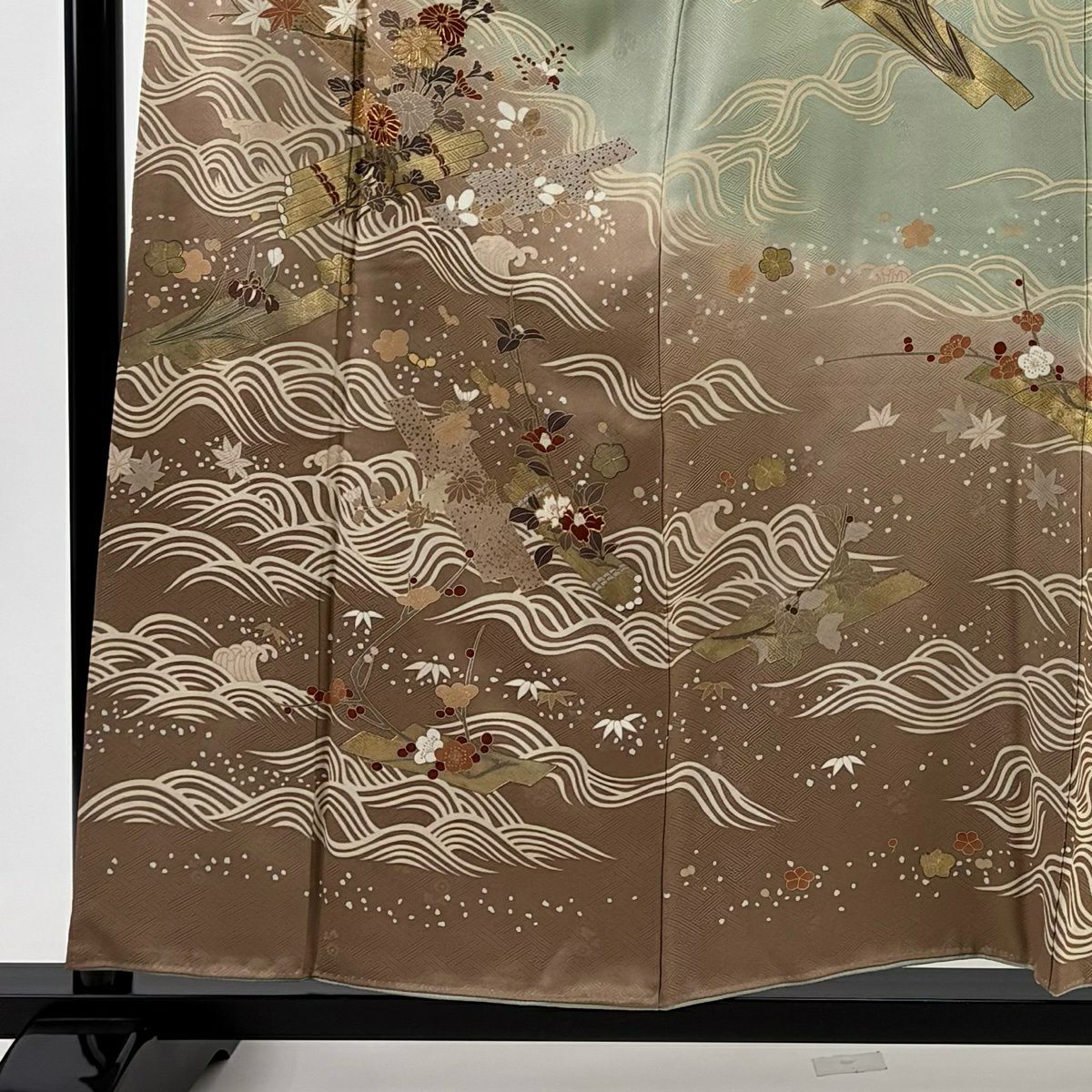 訪問服 身長158cm 袖長62cm S 雙層 花筏 波 金絲 金銀彩 淺綠 純蠶絲 優品級