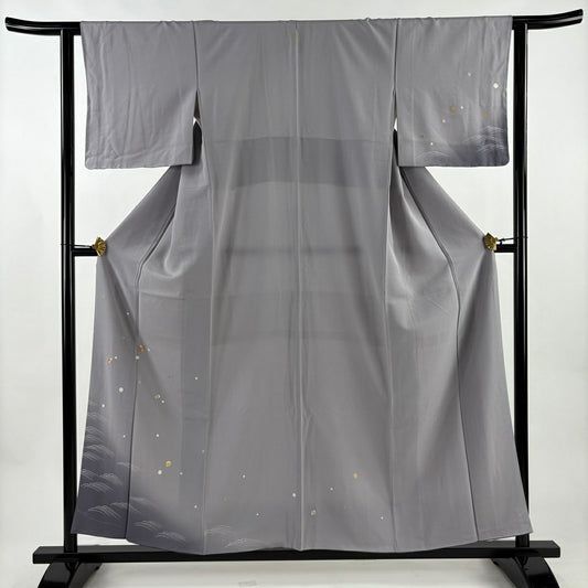 付下 身長156.5cm 袖長62cm S 雙層 波 潑水 金銀彩 灰紫 純蠶絲 優品級 一個紋