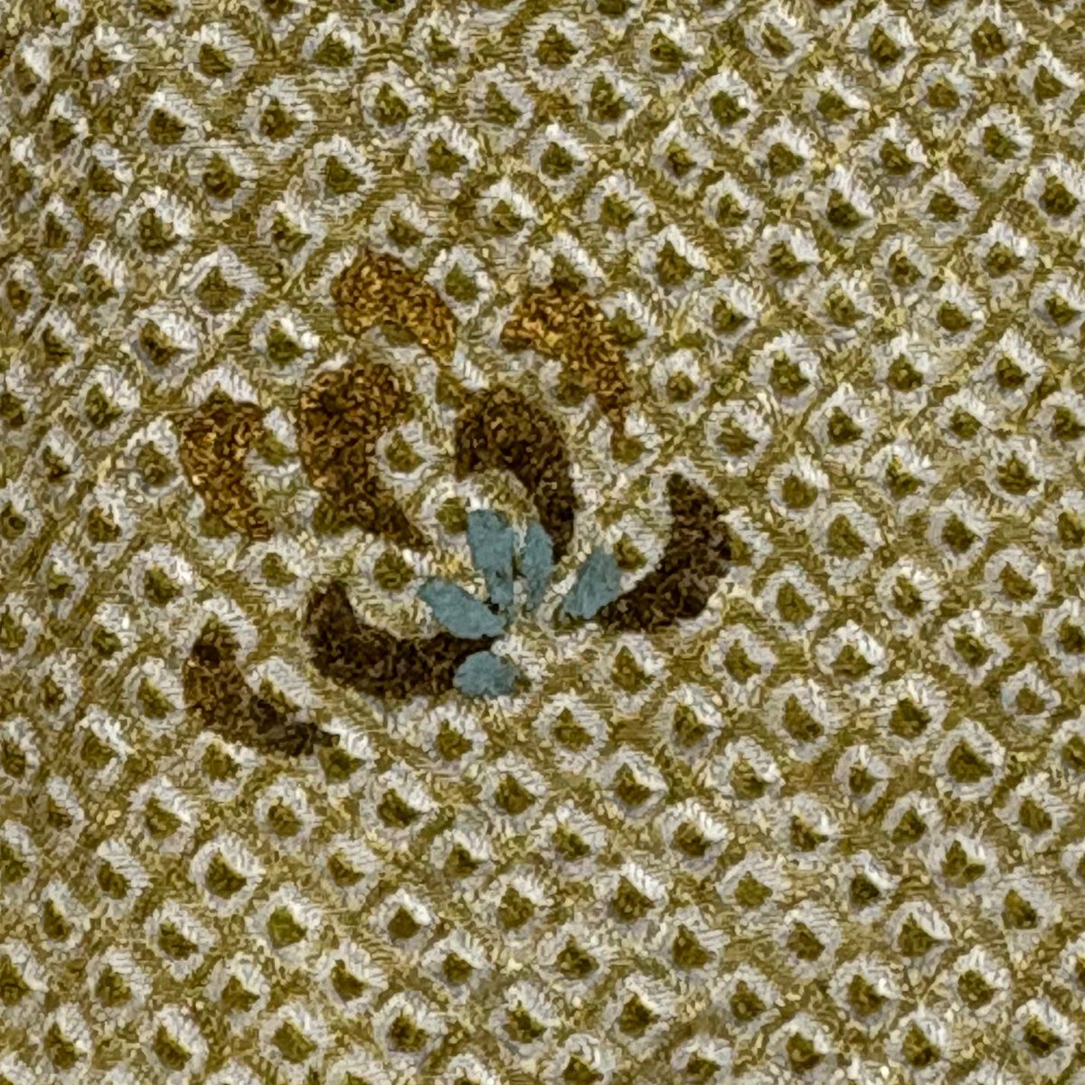 付下 身長157cm 袖長66.5cm M 雙層 菊花 地紋 絞染 刺繡 芥末色 純蠶絲 優品級
