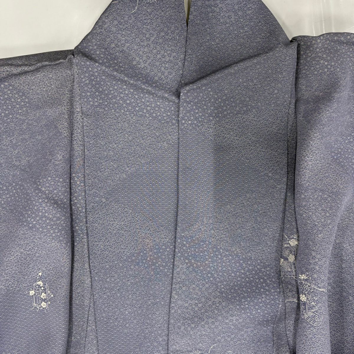 小紋 身長162.5cm 袖長64cm M 雙層 貝桶 小花 淡紫 純蠶絲 秀品級