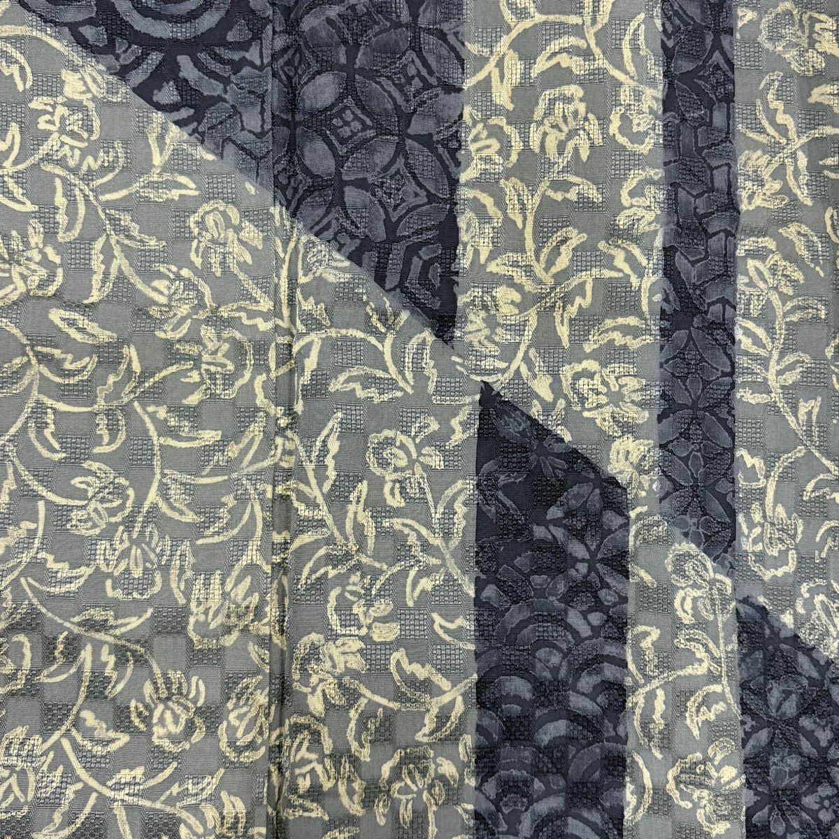 訪問服 身長155cm 袖長69.5cm L 雙層 背抜仕立 花唐草紋 有職紋樣 深藍 純蠶絲 秀品級