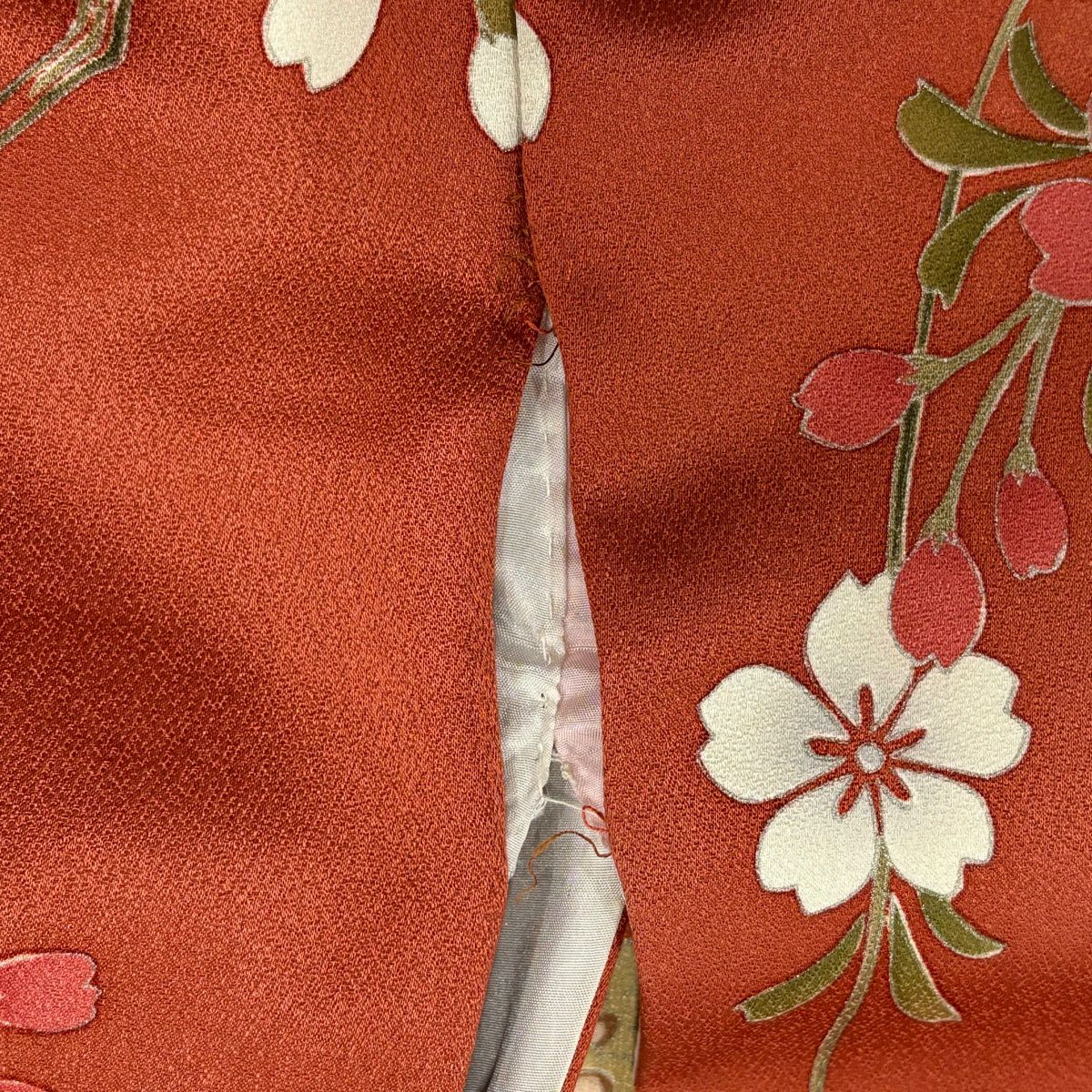 振袖禮服 身長162cm 袖長69cm L 雙層 垂枝櫻 蝴蝶 金絲 金銀彩 朱 純蠶絲 優品級
