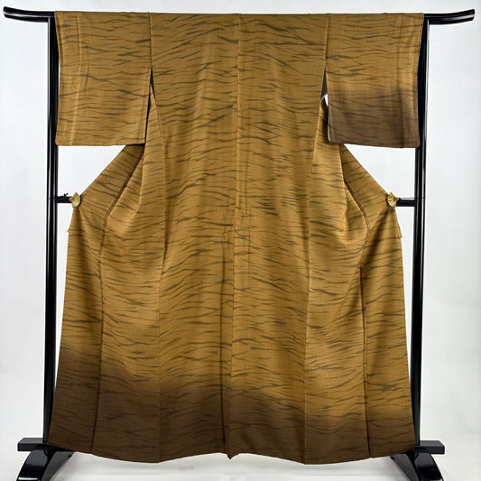 【美品】 付下 身長161cm 袖長66cm M 雙層 霞 漸層 茶 純蠶絲 優品級
