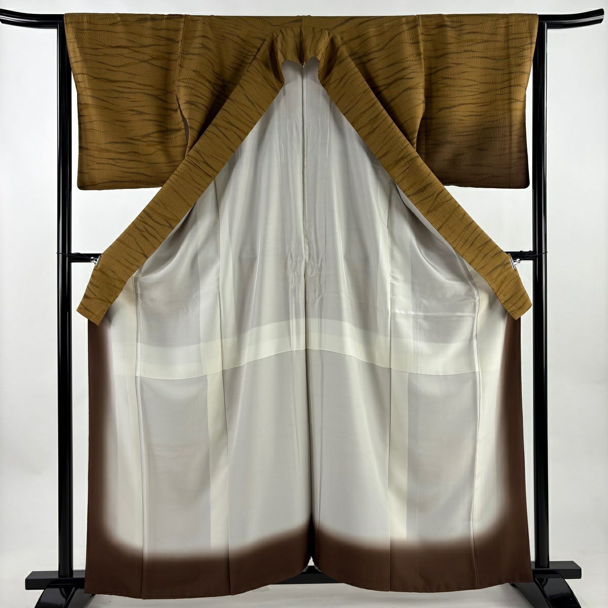 【美品】 付下 身長161cm 袖長66cm M 雙層 霞 漸層 茶 純蠶絲 優品級