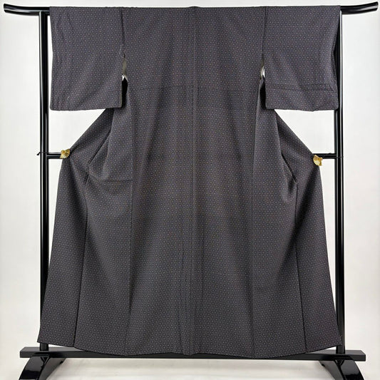 【美品】 小紋 身長157.5cm 袖長63cm S 雙層 麻葉 墨色 純蠶絲 秀品級