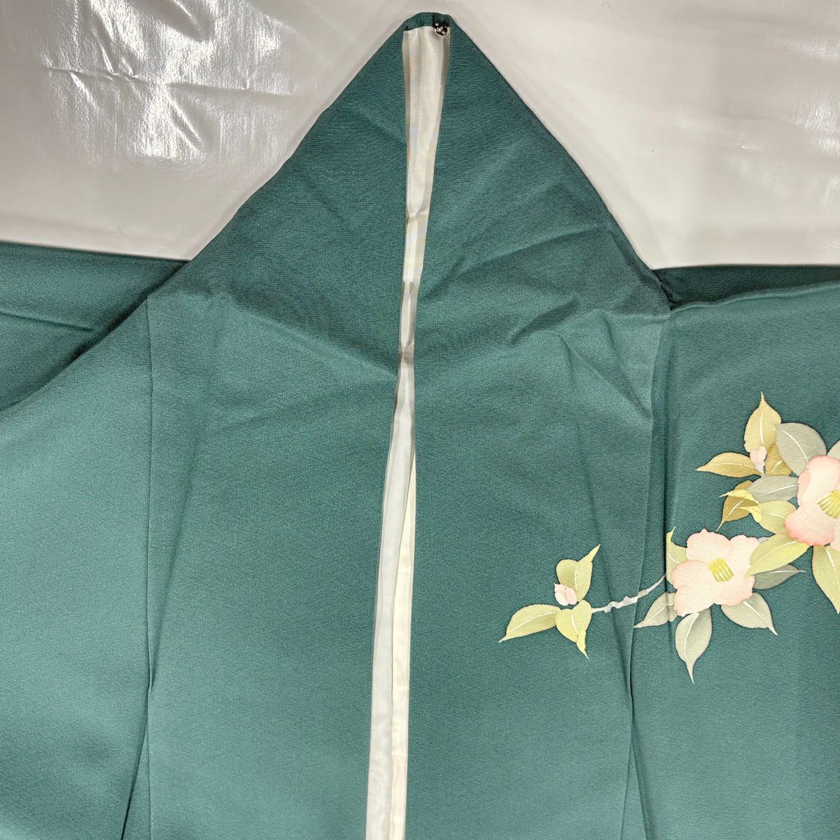 訪問服 身長159cm 袖長65.5cm M 雙層 牡丹 草花紋紋 金銀彩 漸層 青綠 純蠶絲 優品級