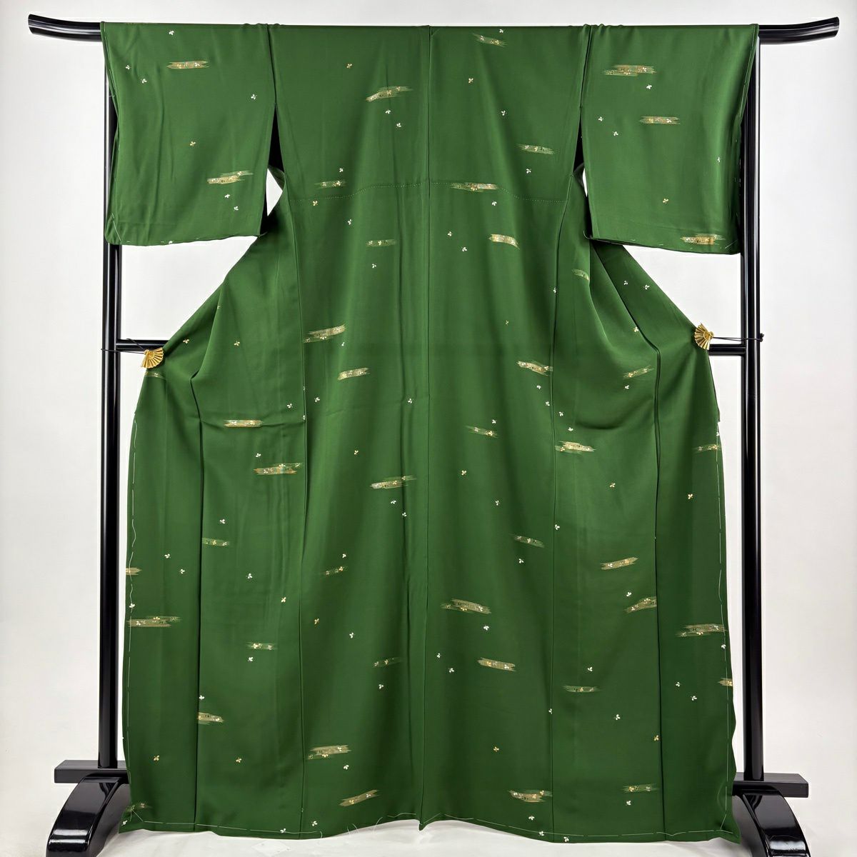 【美品】 小紋 身長169cm 袖長66.5cm M 單層 萩 霞 金銀彩 綠 純蠶絲 秀品級