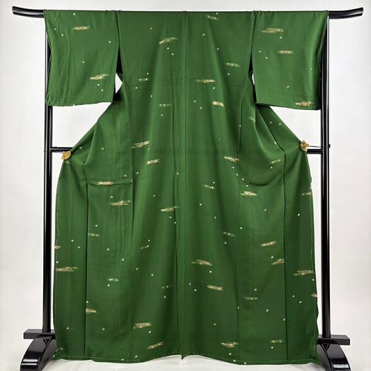 【美品】 小紋 身長169cm 袖長66.5cm M 單層 萩 霞 金銀彩 綠 純蠶絲 秀品級