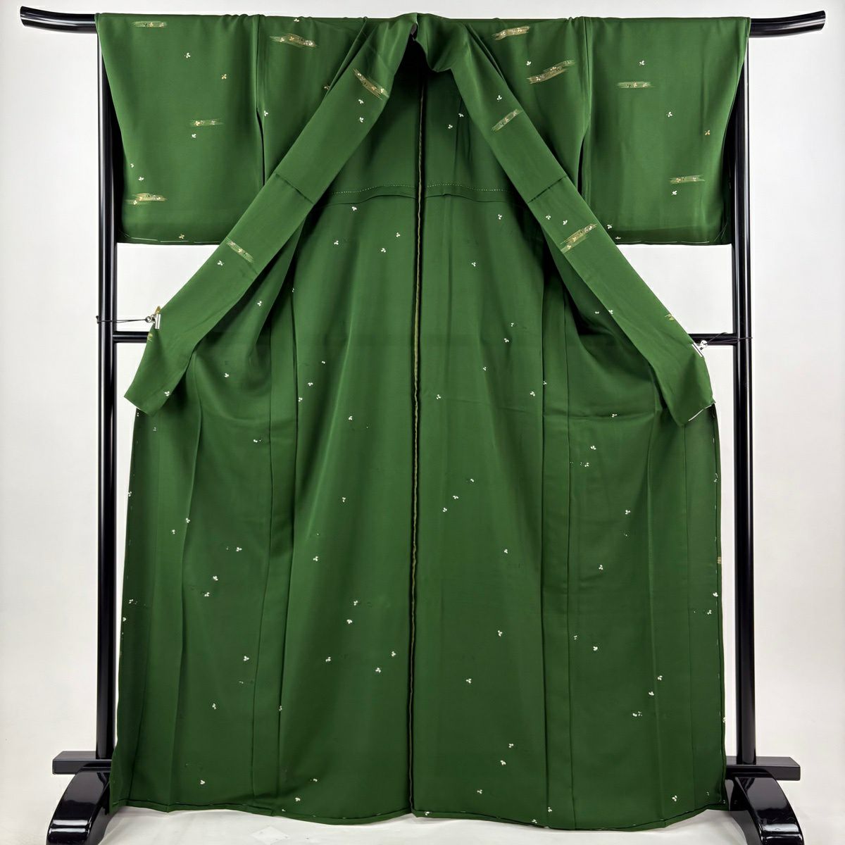 【美品】 小紋 身長169cm 袖長66.5cm M 單層 萩 霞 金銀彩 綠 純蠶絲 秀品級