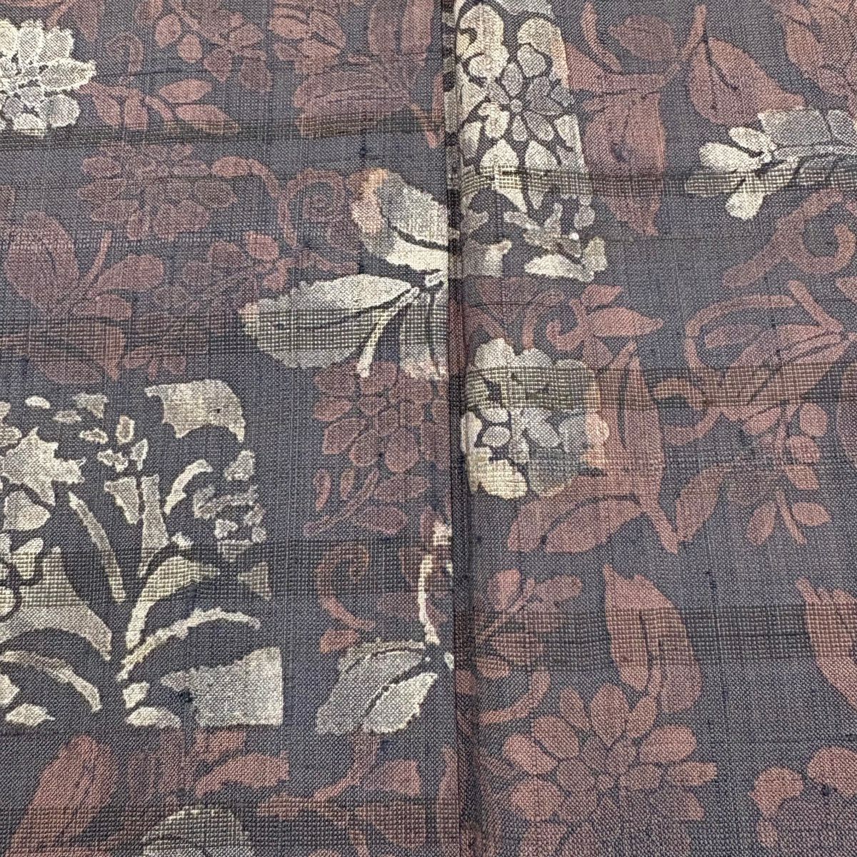 【美品】 小紋 身長154.5cm 袖長62cm S 單層 紬織織 草花紋紋 灰紫 純蠶絲 秀品級
