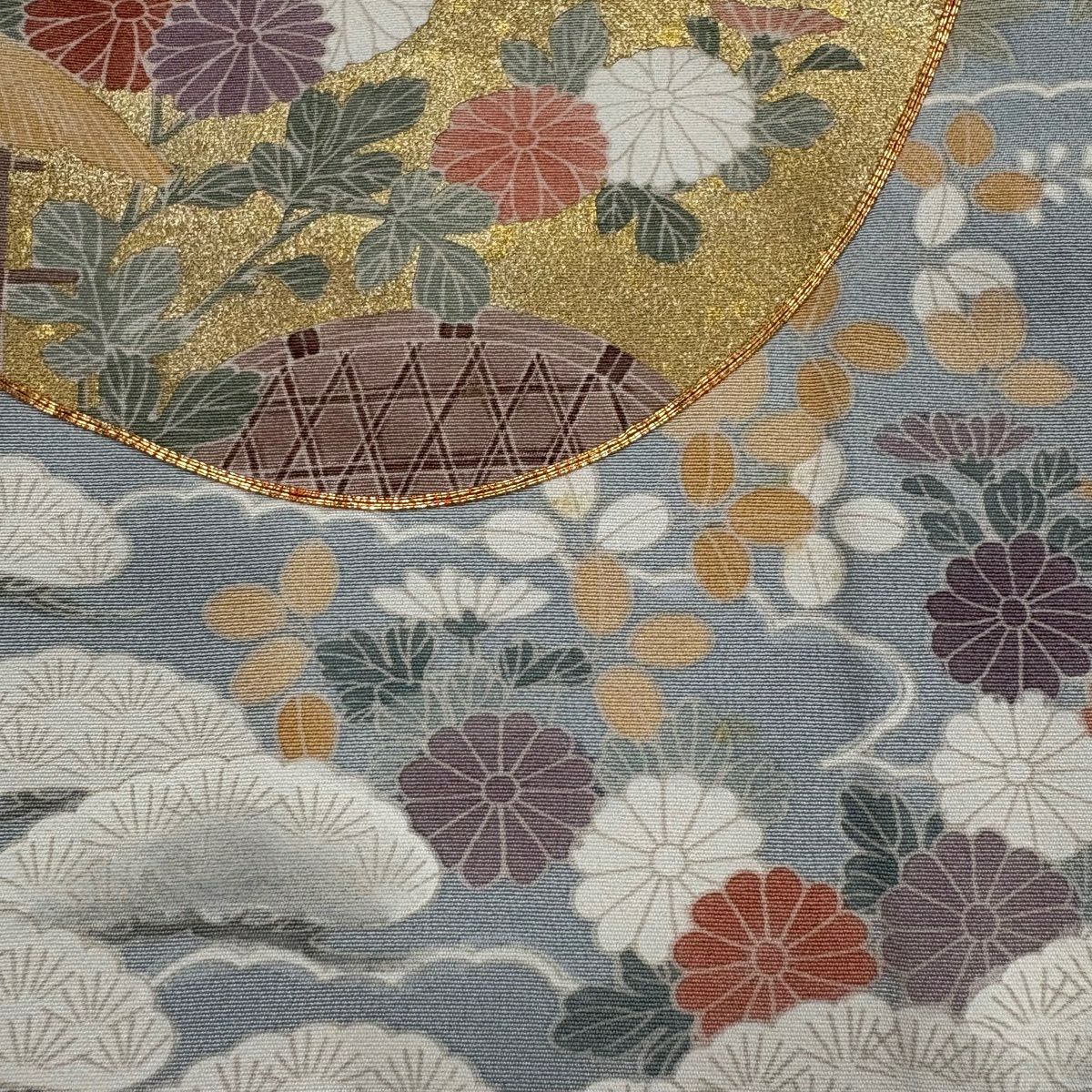 色留袖禮服 身長152.5cm 袖長63.5cm S 雙層 誰が袖 松樹竹子梅花 金絲 金銀彩 青灰 純蠶絲 秀品級 一つ紋