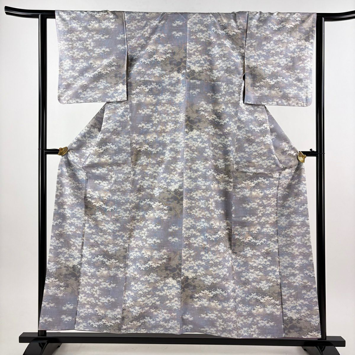 【美品】 紬織 身長157cm 袖長62cm S 雙層 枝葉 霞 青紫 純蠶絲 秀品級