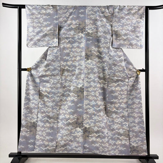 【美品】 紬織 身長157cm 袖長62cm S 雙層 枝葉 霞 青紫 純蠶絲 秀品級