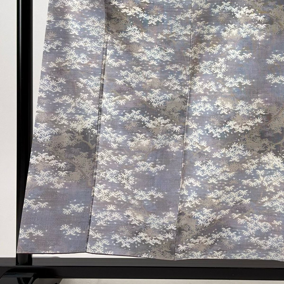 【美品】 紬織 身長157cm 袖長62cm S 雙層 枝葉 霞 青紫 純蠶絲 秀品級