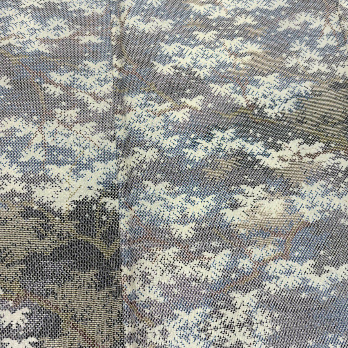 【美品】 紬織 身長157cm 袖長62cm S 雙層 枝葉 霞 青紫 純蠶絲 秀品級