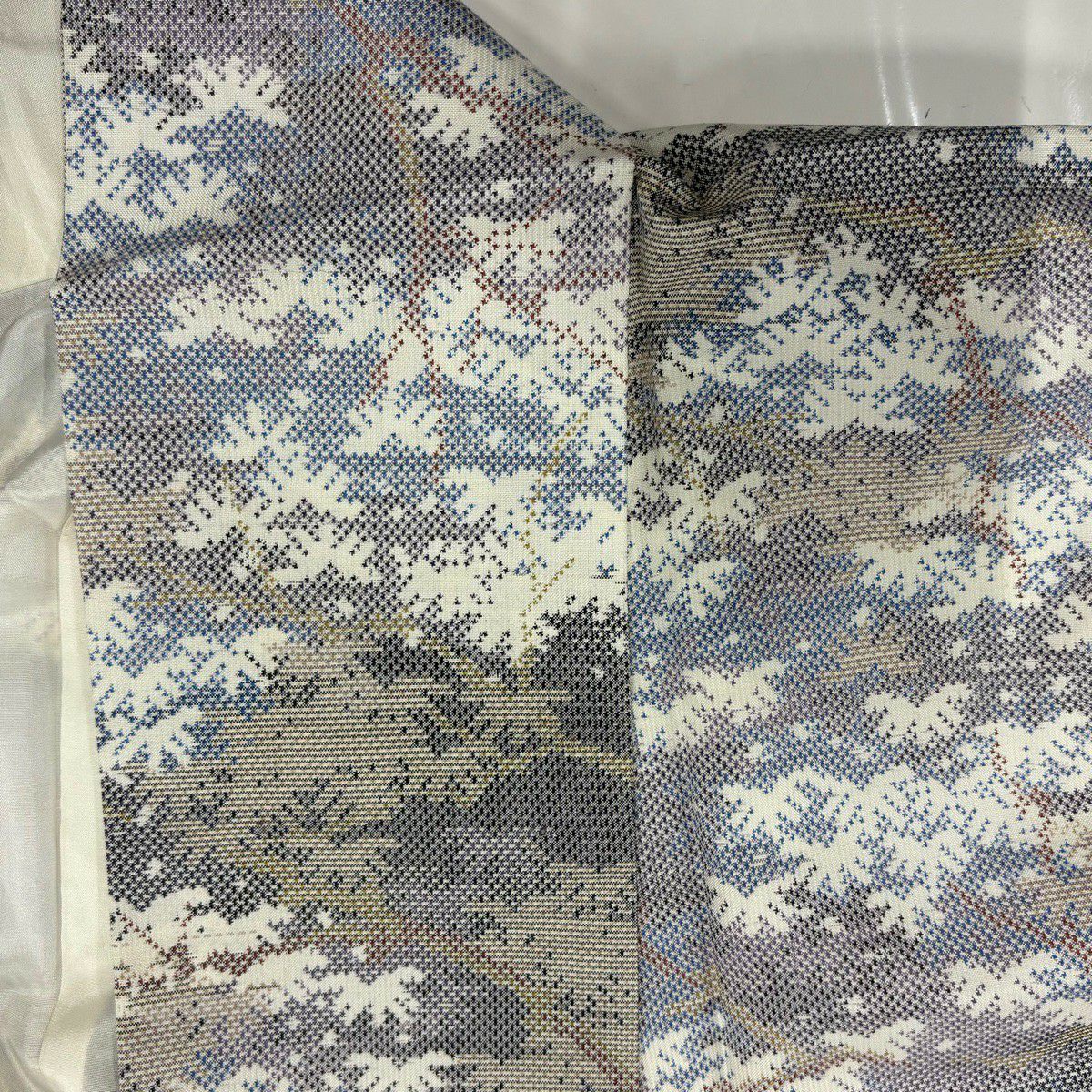 【美品】 紬織 身長157cm 袖長62cm S 雙層 枝葉 霞 青紫 純蠶絲 秀品級