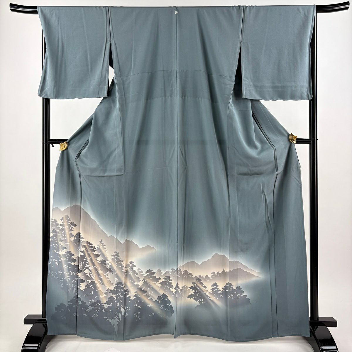 色留袖禮服 身長167cm 袖長67.5cm L 單層 木漏日 輪廓 灰綠 純蠶絲 秀品級 一個紋