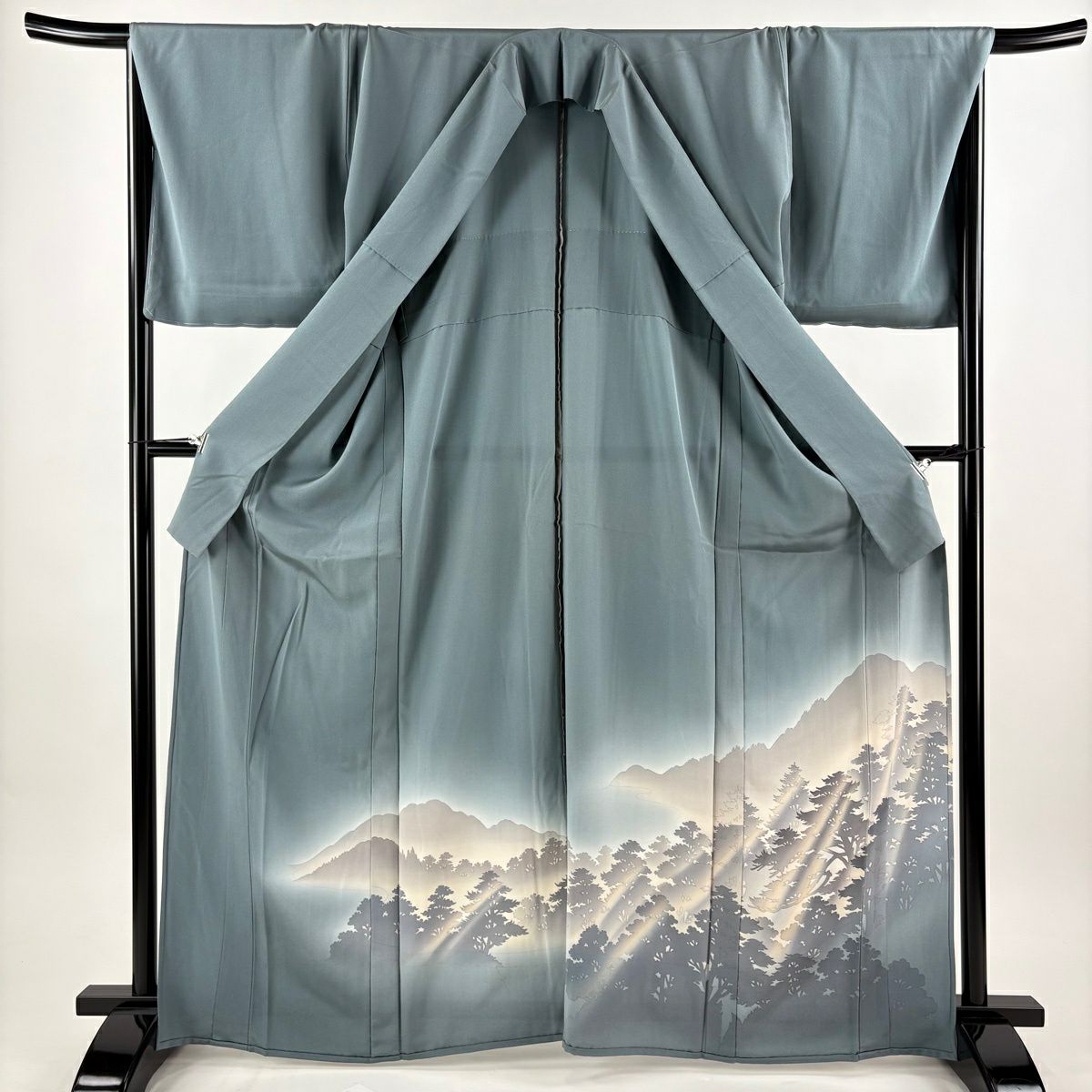 色留袖禮服 身長167cm 袖長67.5cm L 單層 木漏日 輪廓 灰綠 純蠶絲 秀品級 一個紋