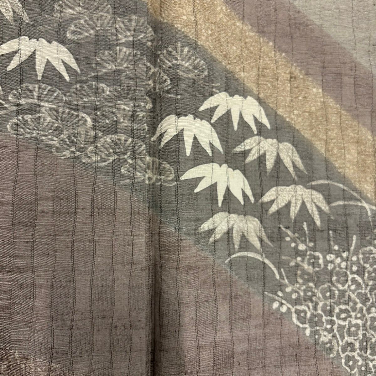 【美品】訪問服 身長162.5cm 袖長67.5cm L 雙層 紬織織 松樹竹子梅花 幾何學圖案 淺茶 純蠶絲 優品級