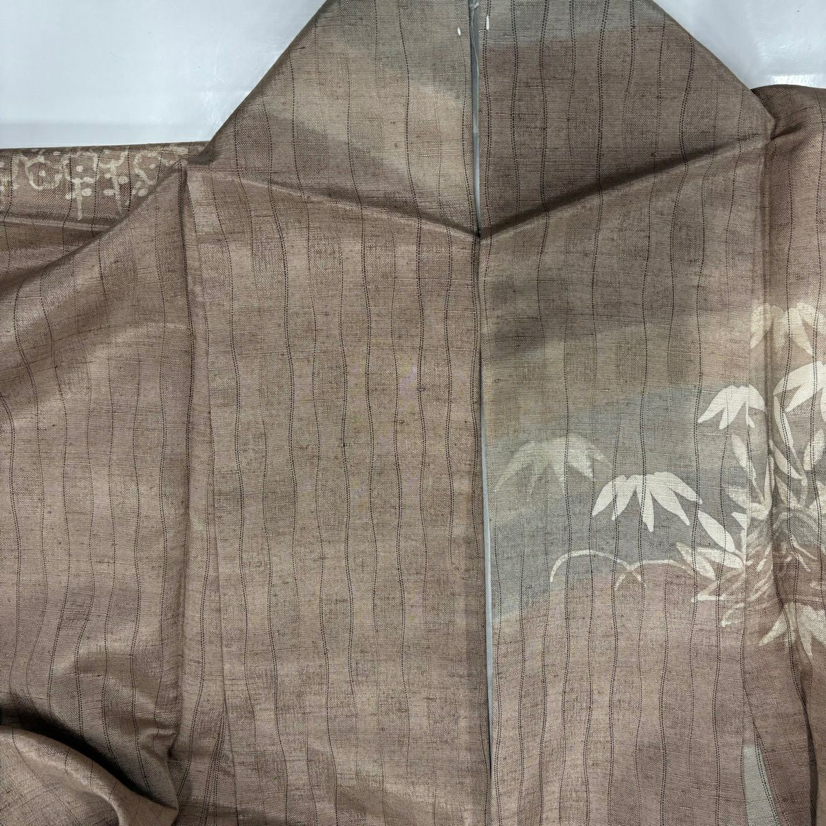 【美品】訪問服 身長162.5cm 袖長67.5cm L 雙層 紬織織 松樹竹子梅花 幾何學圖案 淺茶 純蠶絲 優品級