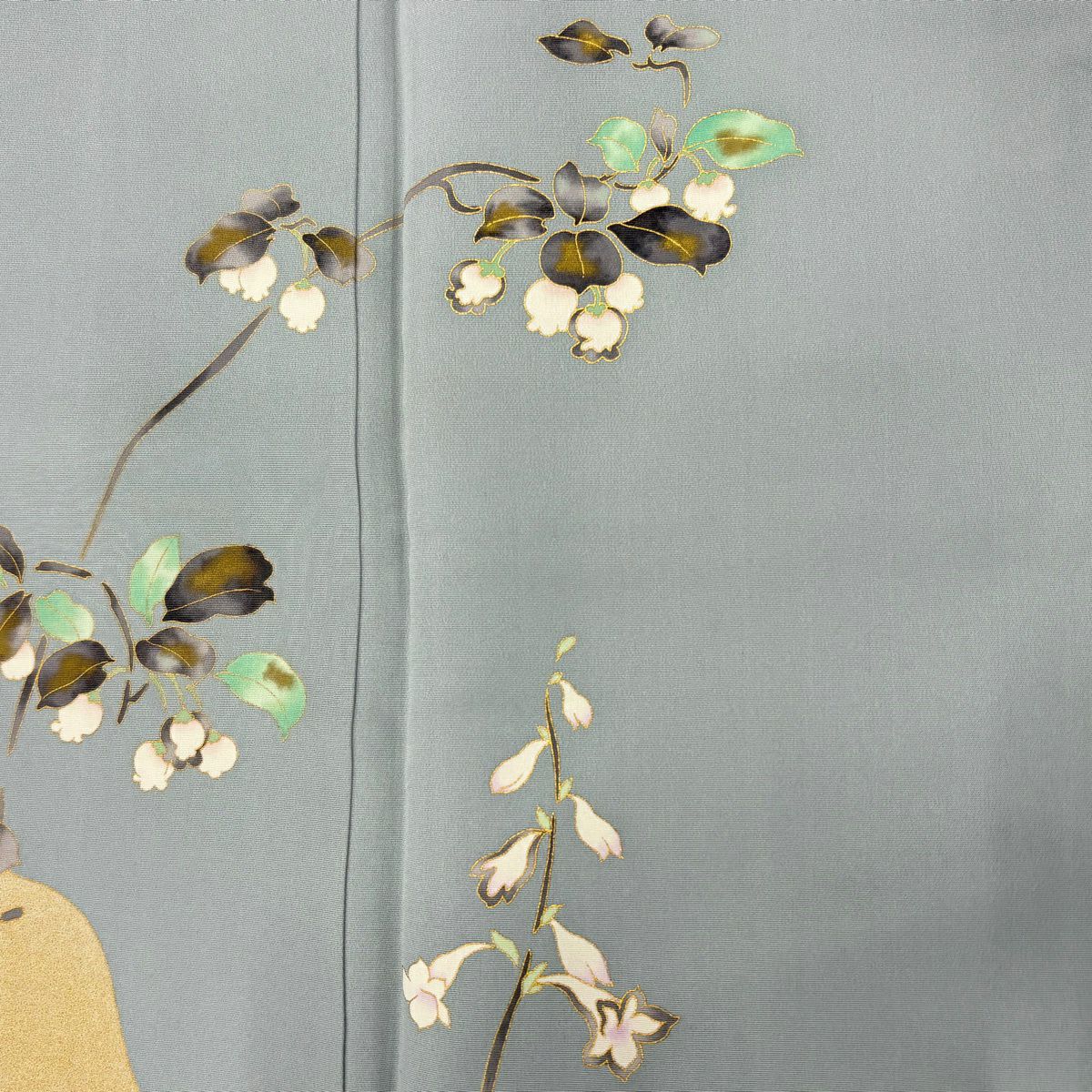 色留袖禮服 身長163.5cm 袖長66cm M 雙層 松樹尾光琳 落款あり 枝花 金彩裝飾 青灰 純蠶絲 秀品級 一つ紋