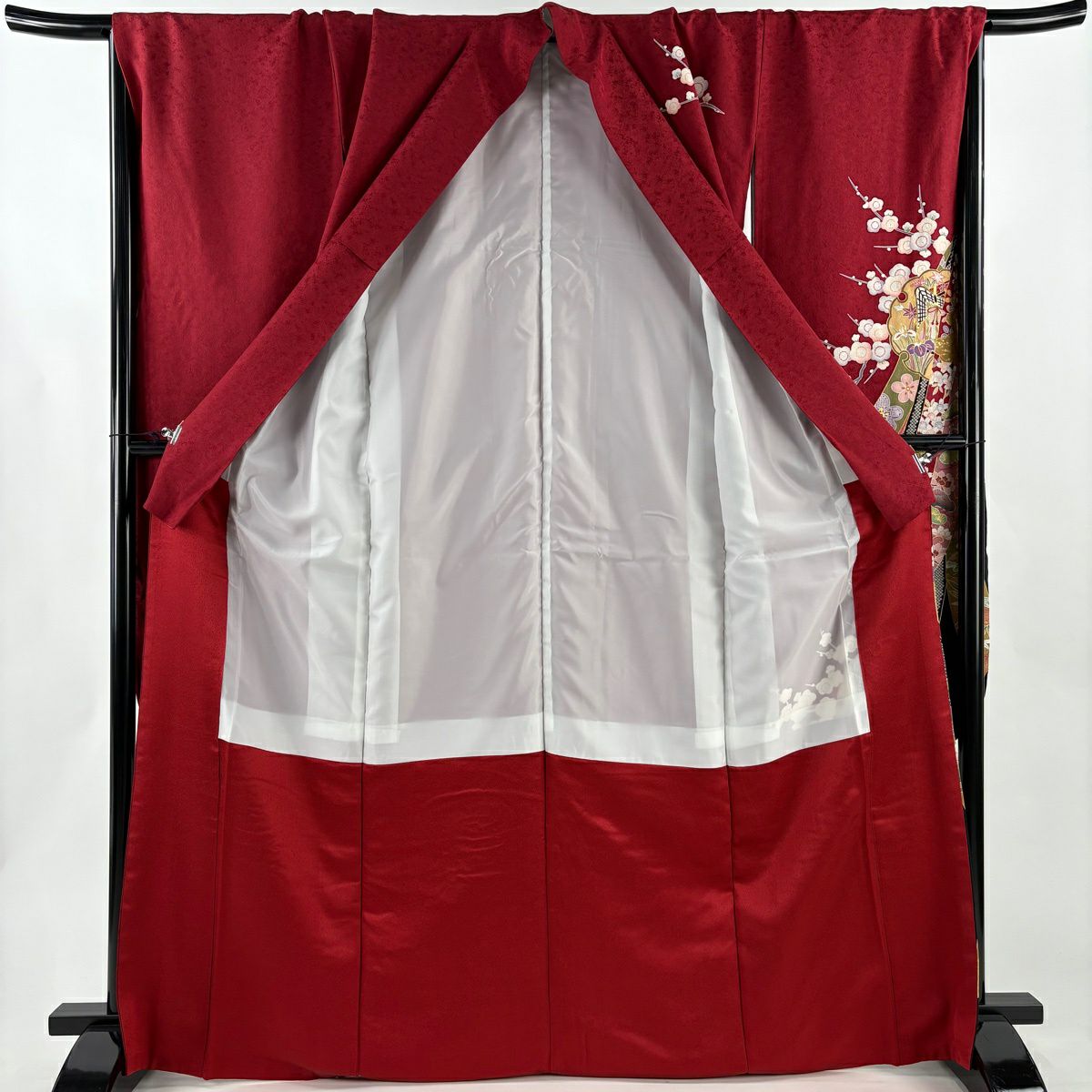 【美品】振袖禮服 身長169cm 袖長70.5cm L 雙層 雪輪 熨斗紋 金絲 金銀彩 紅 純蠶絲 秀品級