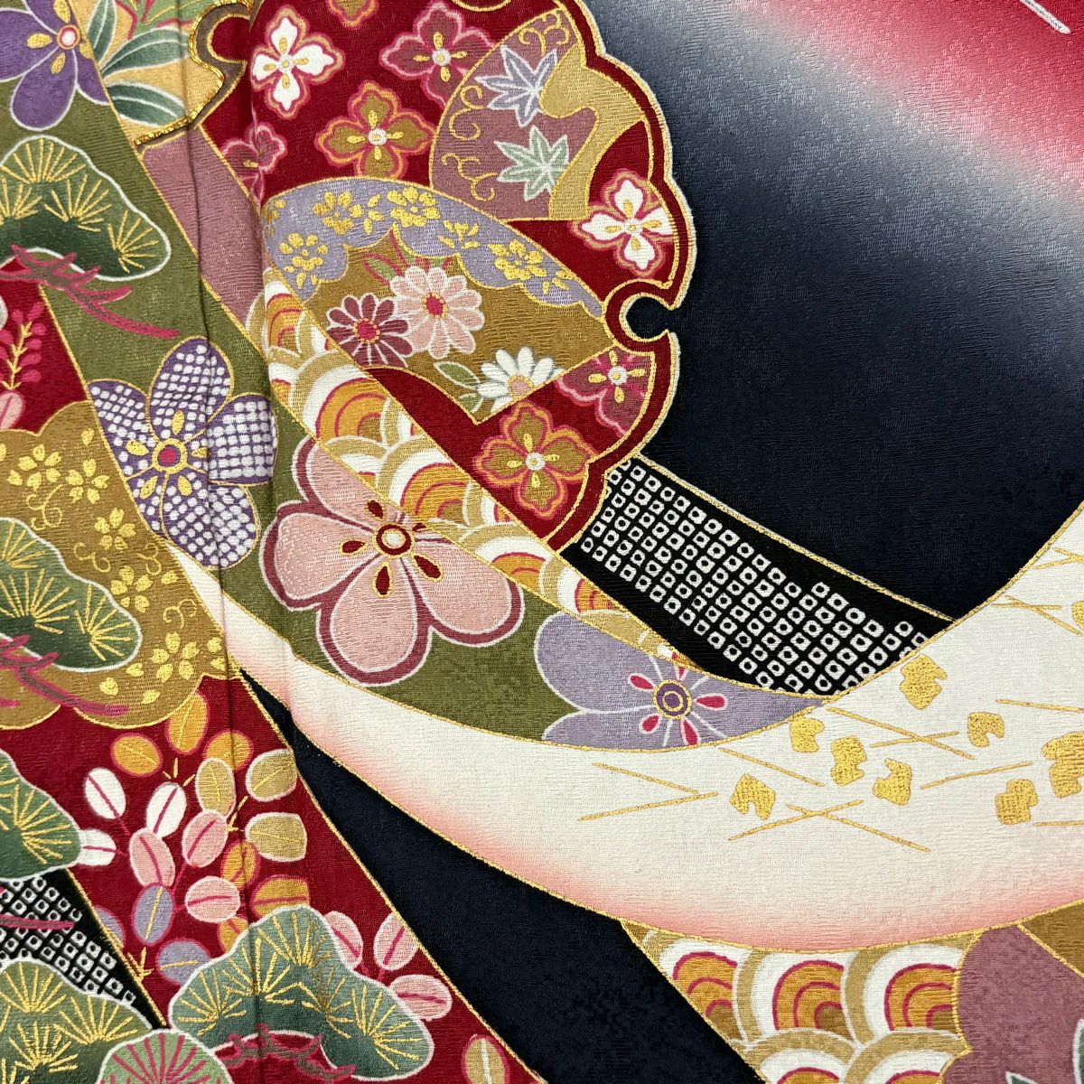【美品】振袖禮服 身長169cm 袖長70.5cm L 雙層 雪輪 熨斗紋 金絲 金銀彩 紅 純蠶絲 秀品級
