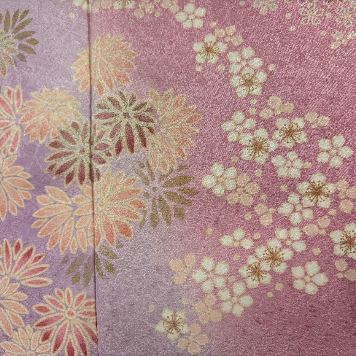 【美品】振袖禮服 身長167cm 袖長69cm L 雙層 草花紋紋 流水 金彩裝飾 漸層 粉紅 純蠶絲 優品級