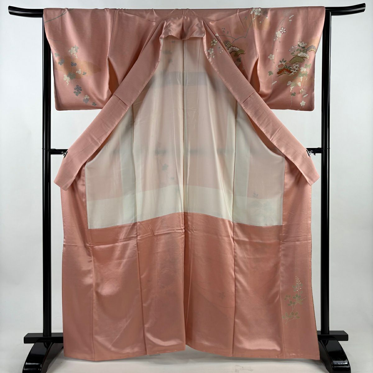 訪問服 身長166cm 袖長65.5cm M 雙層 雪輪 松樹 金銀彩 金絲 粉色 純蠶絲 優品級