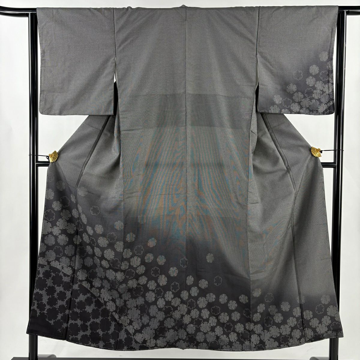 【美品】 付下 身長150.5cm 袖長63cm S 雙層 紬織織 雪輪 漸層 黑灰 純蠶絲 優品級