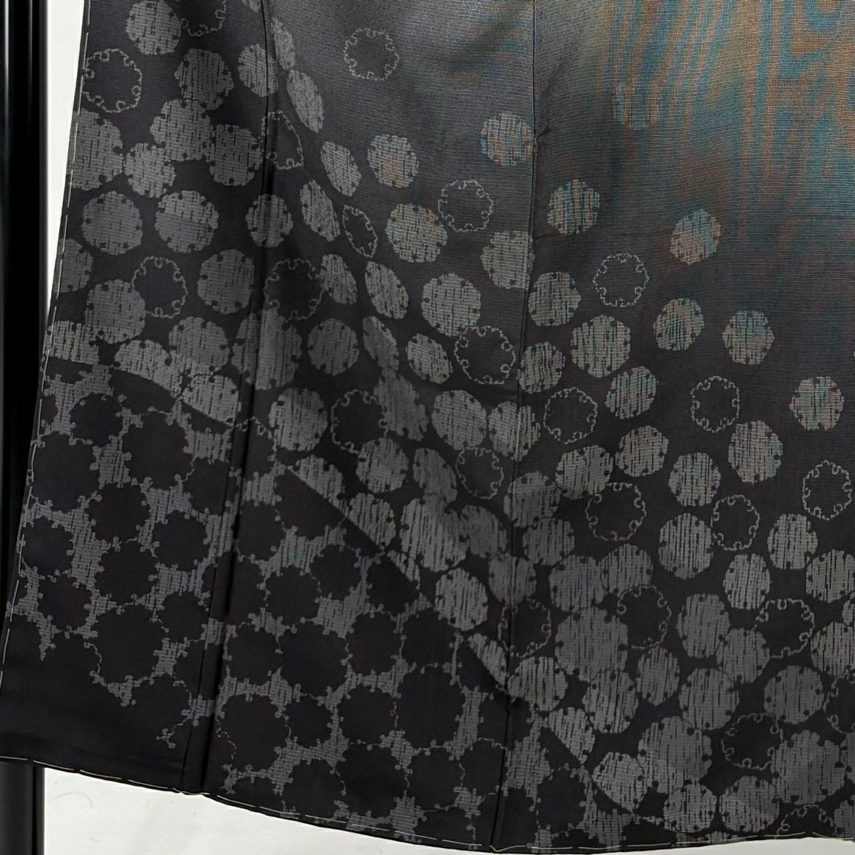 【美品】 付下 身長150.5cm 袖長63cm S 雙層 紬織織 雪輪 漸層 黑灰 純蠶絲 優品級