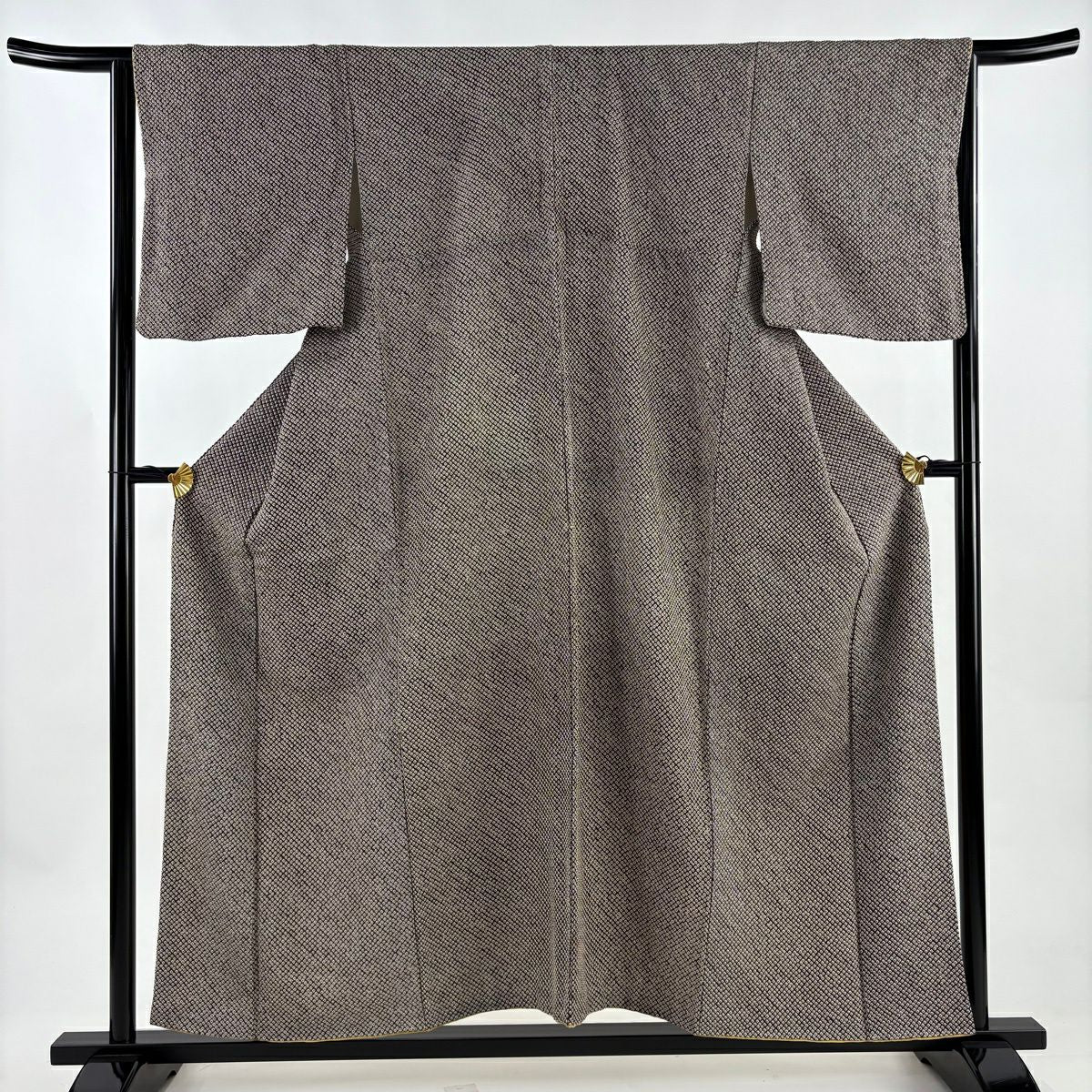 小紋 身長156.5cm 袖長64.5cm M 雙層 幾何學圖案 全絞染 茶 純蠶絲 優品級