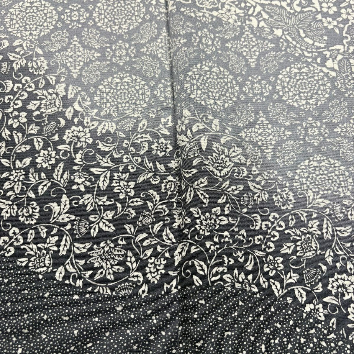 【美品】 付下 身長167cm 袖長67cm M 雙層 雪輪 草花紋紋 染分 淡藍灰色 純蠶絲 秀品級