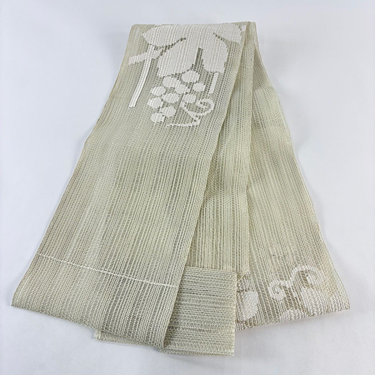 【美品】名古屋帶 秀品級 夏帶 松樹葉仕立 八寸名古屋帶 隧道仕立 葡萄 灰綠 純蠶絲