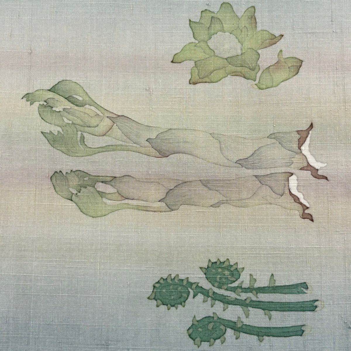 名古屋帶 秀品級 紬織織 山菜 漸層 深藍灰 純蠶絲