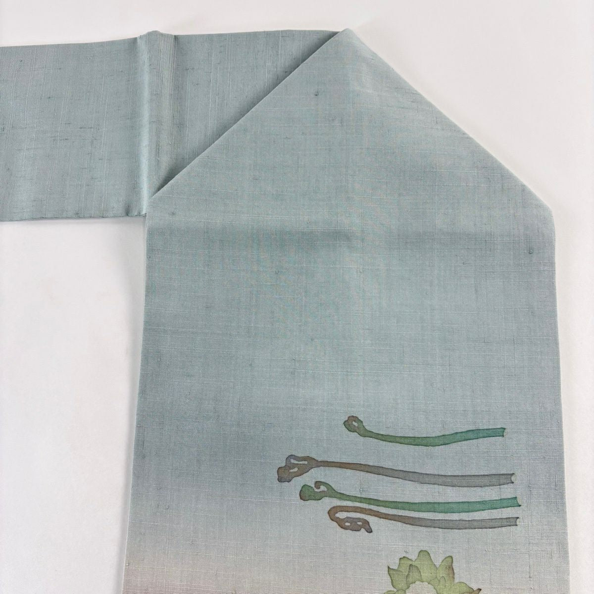 名古屋帶 秀品級 紬織織 山菜 漸層 深藍灰 純蠶絲