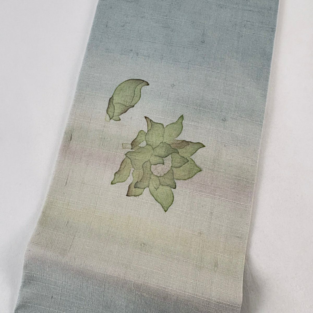 名古屋帶 秀品級 紬織織 山菜 漸層 深藍灰 純蠶絲