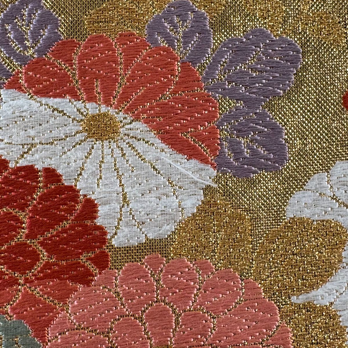 【美品】 袋帶 秀品級 圓文 草花紋紋 金金箔 唐織 黑 六通 純蠶絲