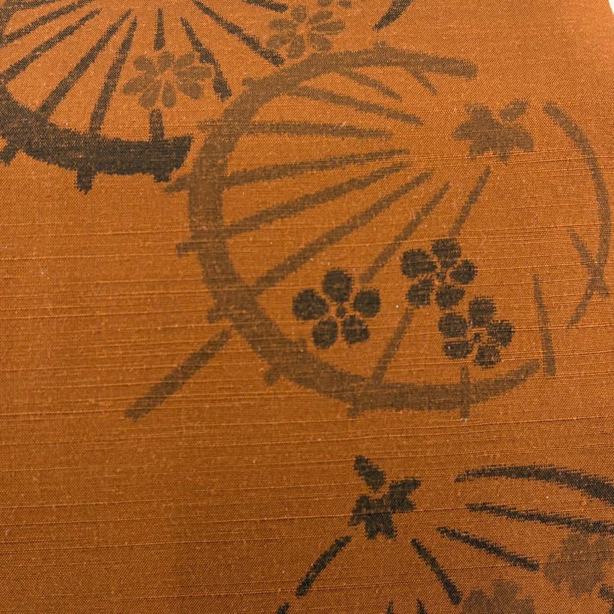 【美品】 名古屋帶 秀品級 紬織織 傘 下駄 茶 純蠶絲