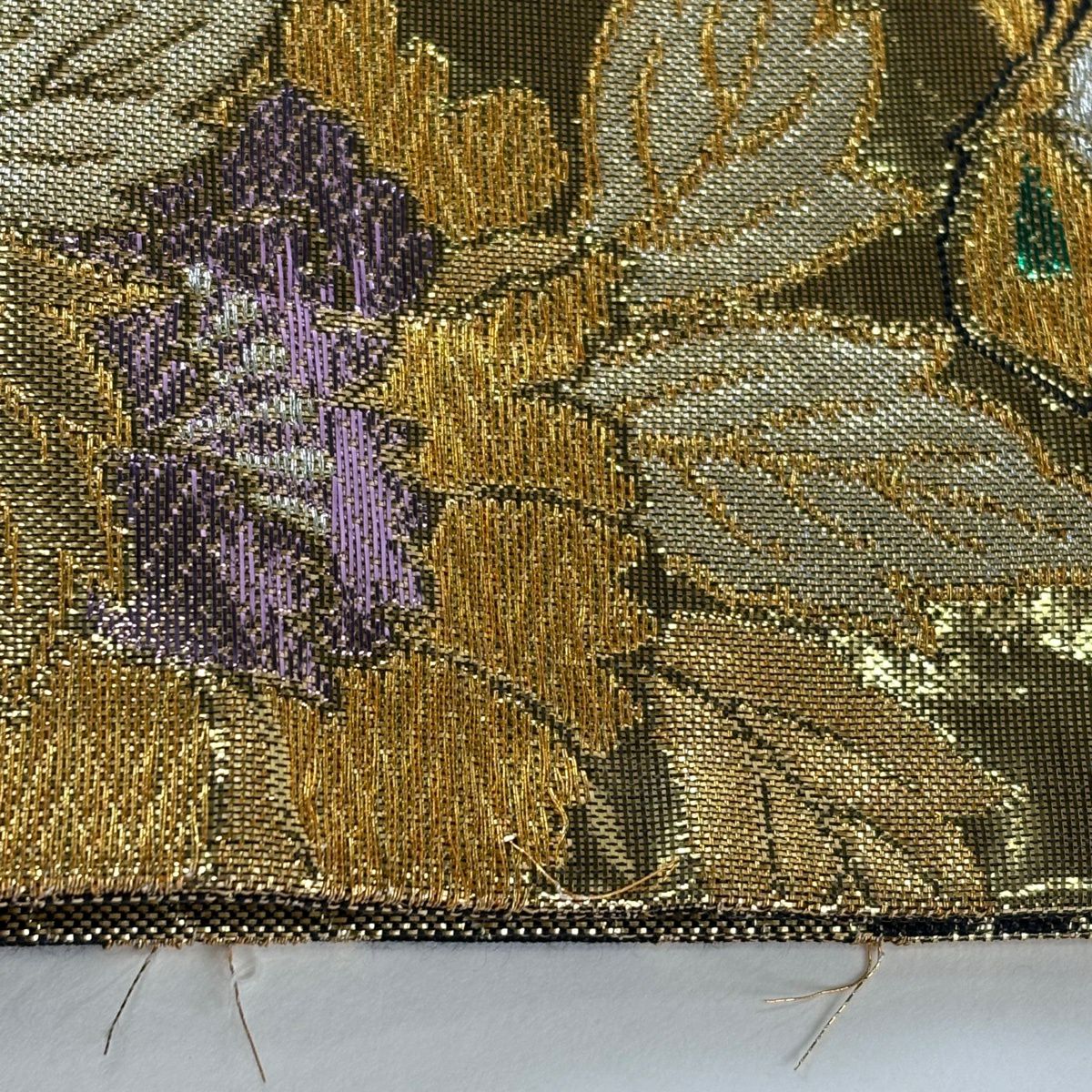 袋帶 秀品級 振袖禮服禮服用 草花紋紋 蝶 金金箔 金銀彩 黑 六通 純蠶絲