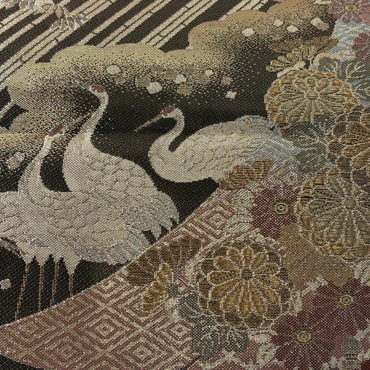 袋帶 秀品級 菊花花 幾帳 金絲 金金箔 焦茶 六通 純蠶絲