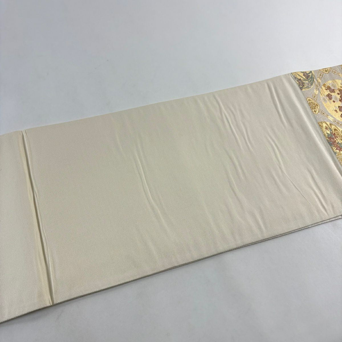 【美品】 袋帶 秀品級 松樹梅花 草花紋 金絲 金金箔 金色 六通 純蠶絲